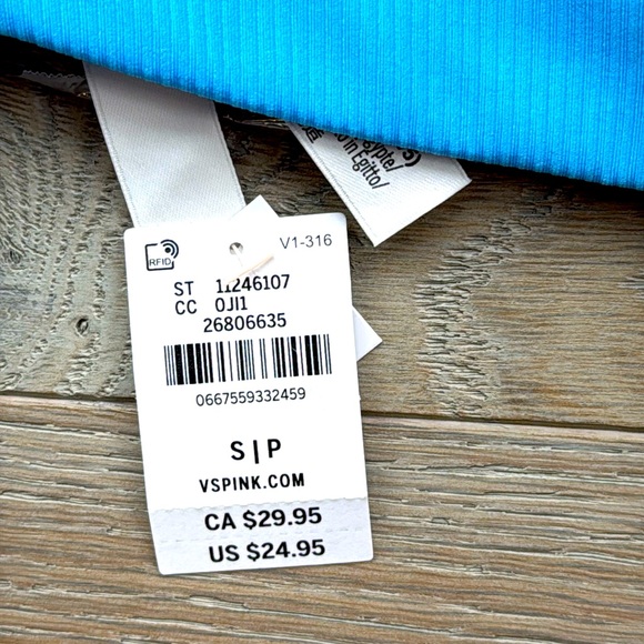 PINK Bralette Base Stretch Micro Ribbed Sky Blue Bandeau Bra Small - Picture 7 of 10